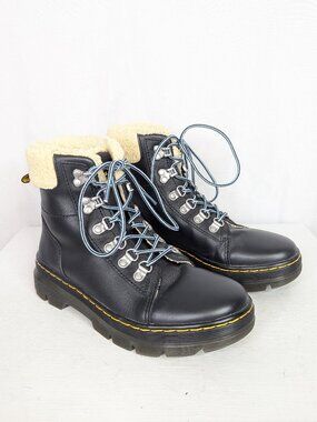 Dr. Martens Combs Fleece Leather Lace-Up Moto Boots - Size 6